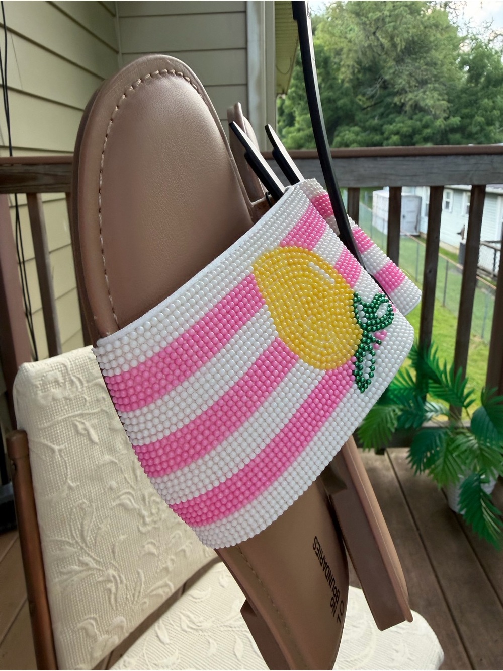 Women’s Beaded Lemon Slide Sandals Pink & White Size US 10 - Picture 4 of 16